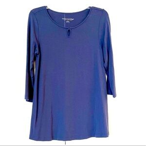Soft Surroundings navy blue keyhole scoop neck long sleeve top. Medium